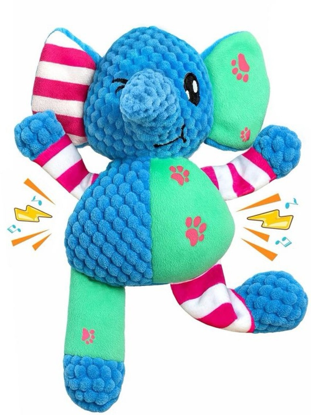 Squeaky Plush Stuffed Winking Elephant Dog Toy Blue/Green for Small/Med/Lg Dogs